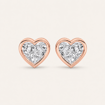 1CT Heart Cut Lab Grown Diamond Bezel Set Stud Earrings