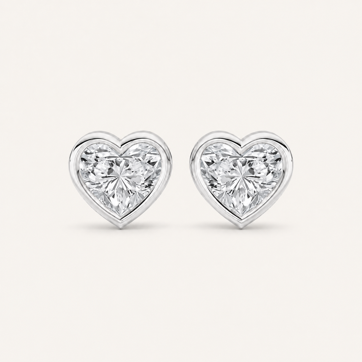 1CT Heart Cut Lab Grown Diamond Bezel Set Stud Earrings