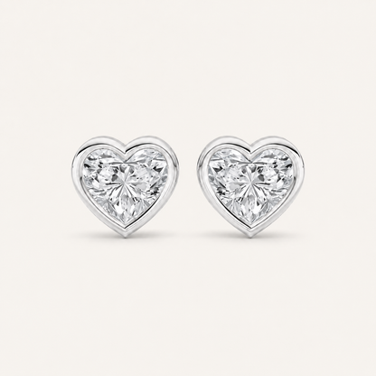 1CT Heart Cut Lab Grown Diamond Bezel Set Stud Earrings