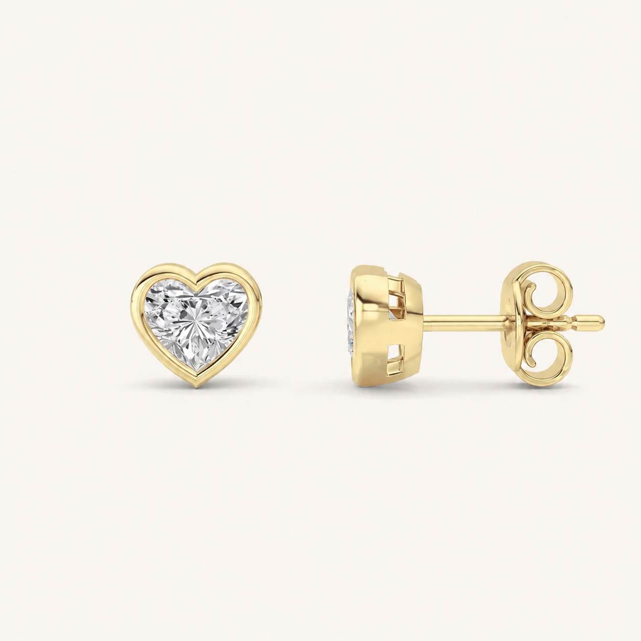 1CT Heart Cut Lab Grown Diamond Bezel Set Stud Earrings