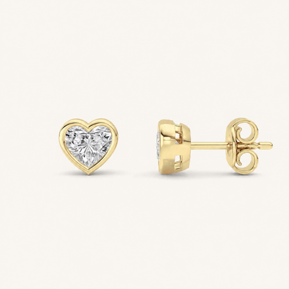 1CT Heart Cut Lab Grown Diamond Bezel Set Stud Earrings