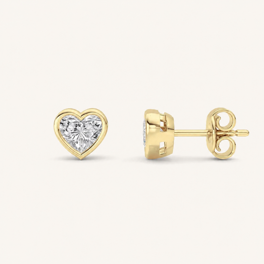 1CT Heart Cut Lab Grown Diamond Bezel Set Stud Earrings