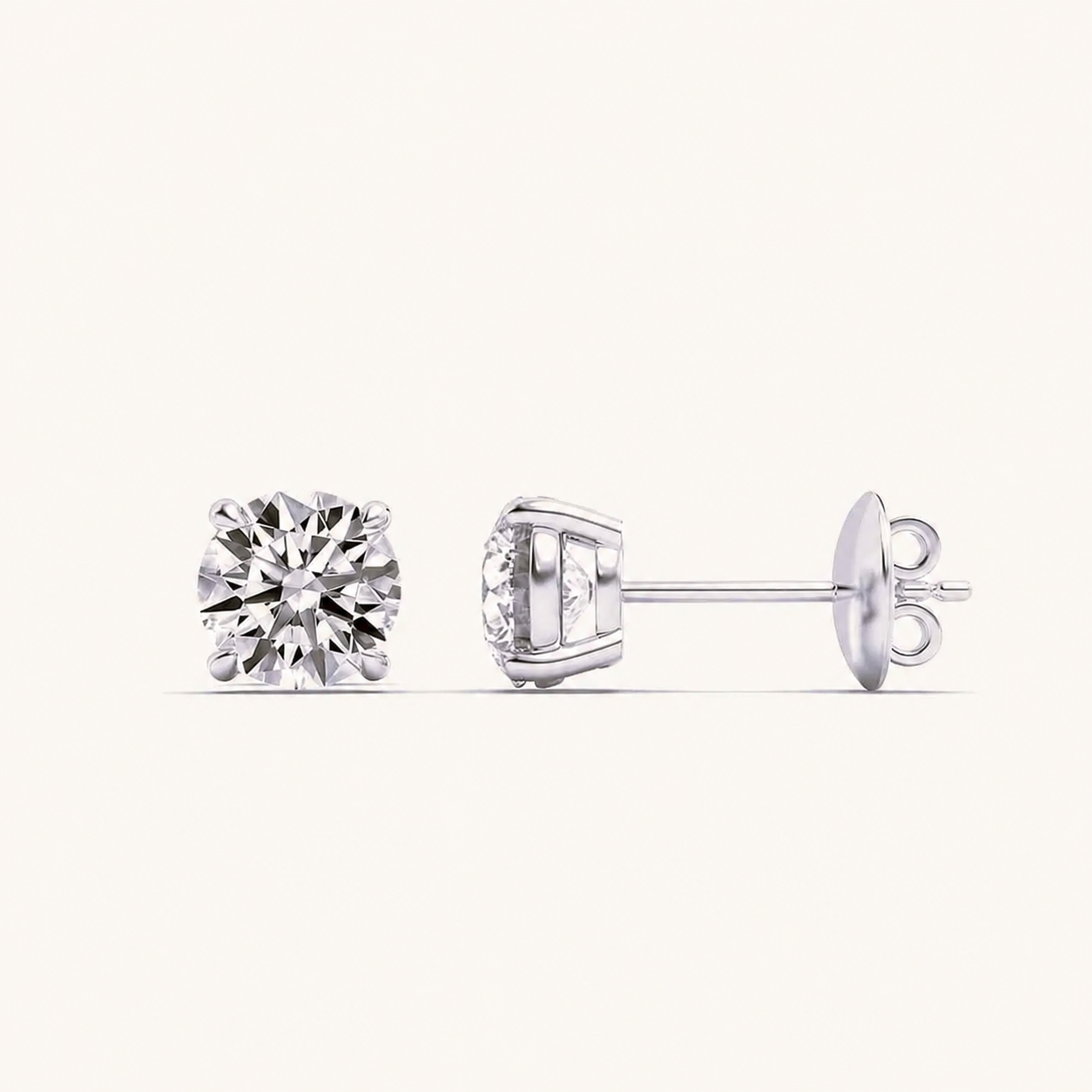 4CT Round Cut Lab Grown Diamond 4 Prong Stud Earring