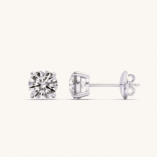 4CT Round Cut Lab Grown Diamond 4 Prong Stud Earring