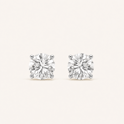 4CT Round Cut Lab Grown Diamond 4 Prong Stud Earring