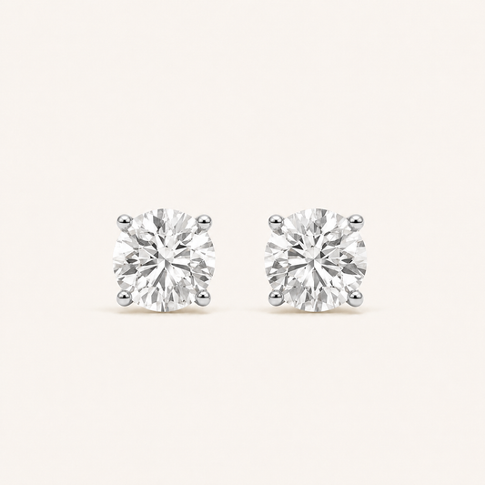 4CT Round Cut Lab Grown Diamond 4 Prong Stud Earring