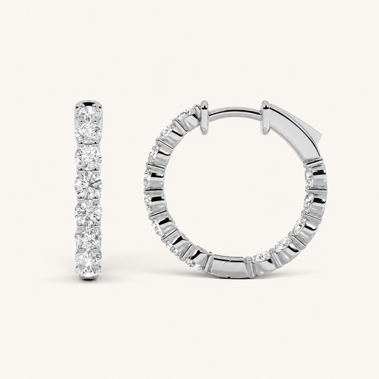 3CT Round Cut Lab Grown Diamond InsideOut Hoop Earrings