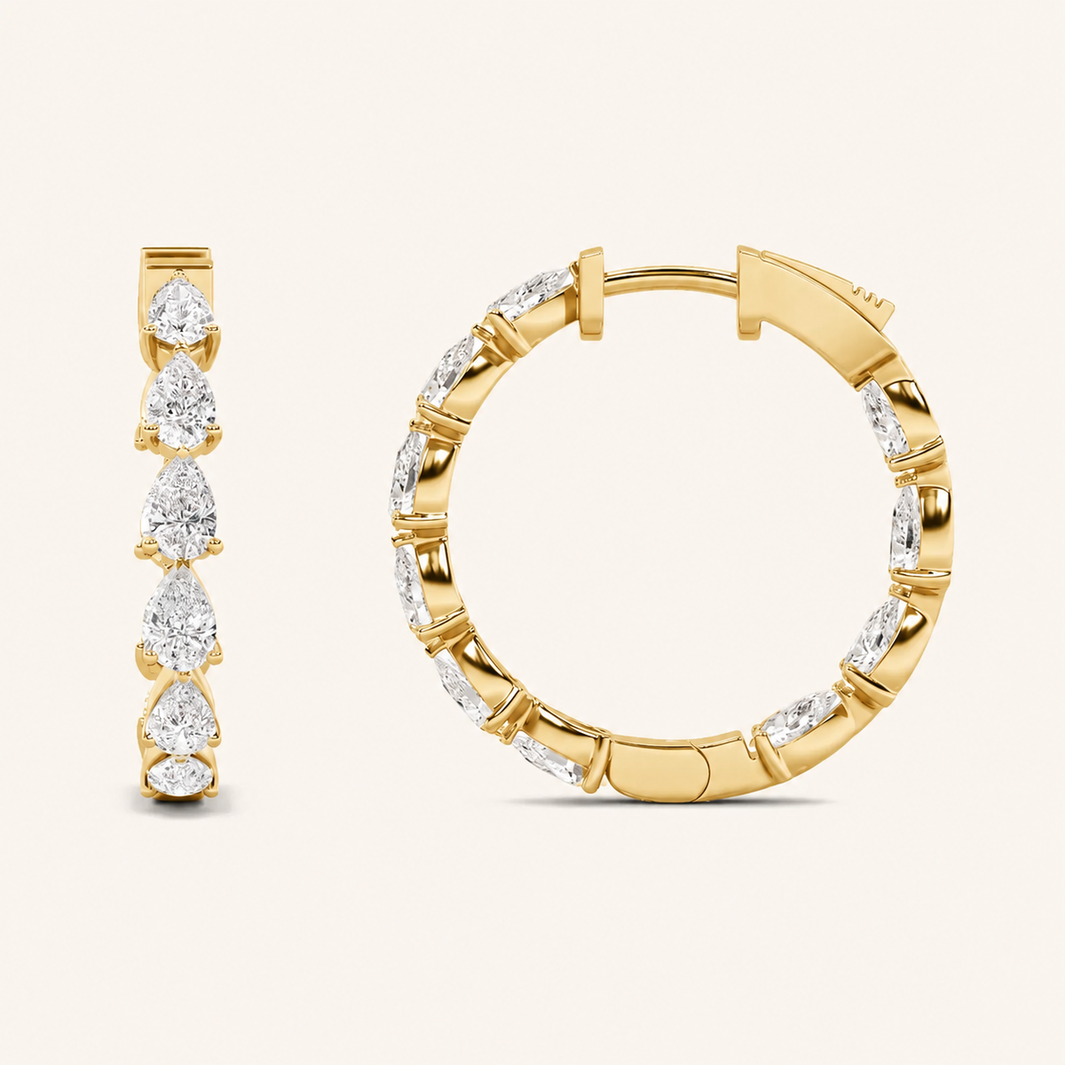 4CT Pear Cut Lab Grown Diamond InsideOut Hoop Earrings