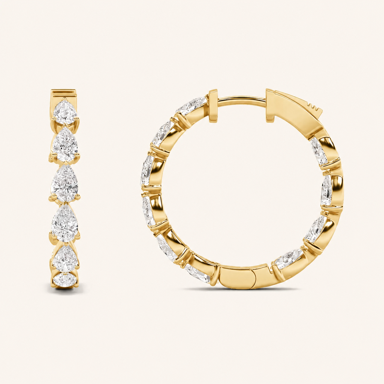 4CT Pear Cut Lab Grown Diamond InsideOut Hoop Earrings