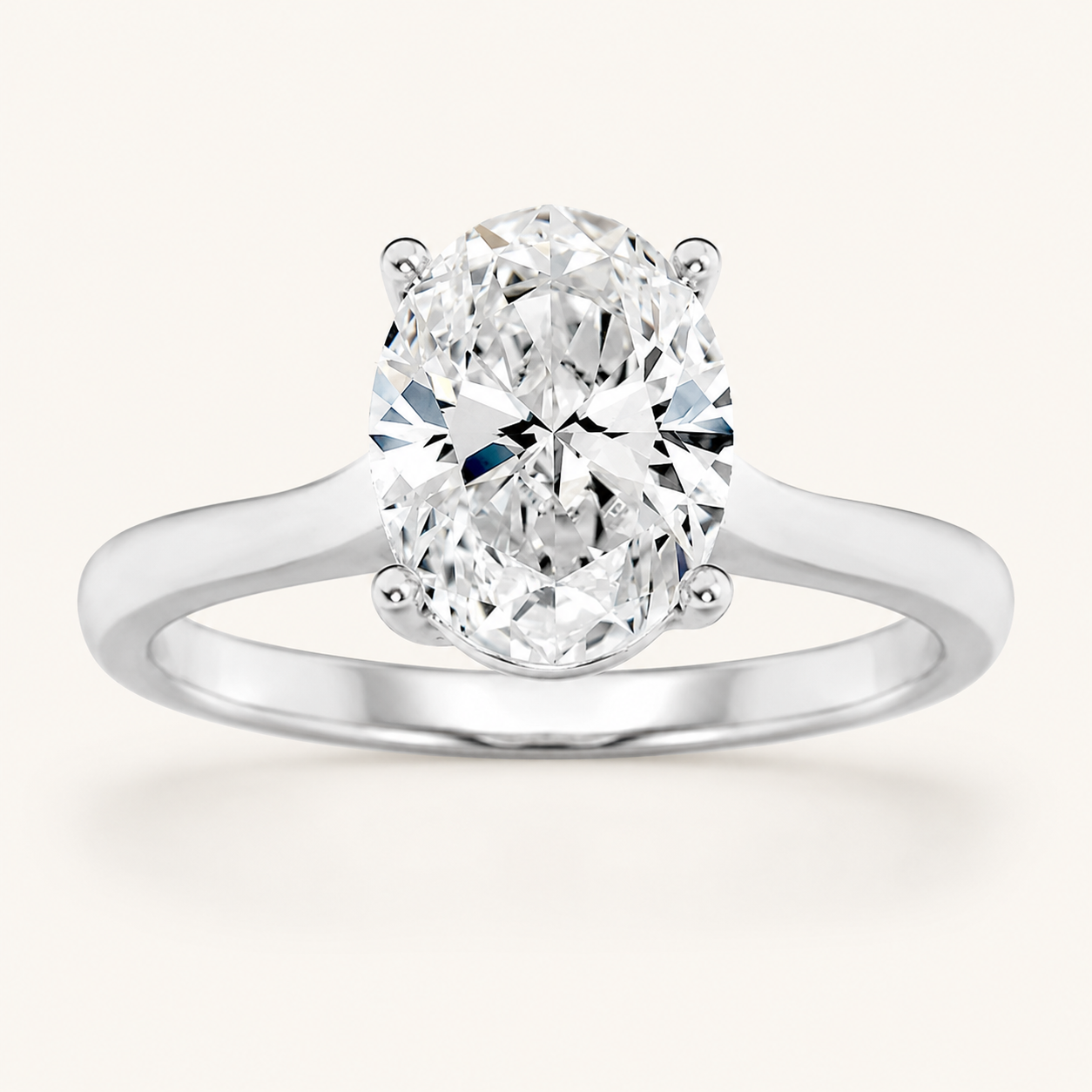 1.5CT Oval Cut Lab Grown Diamond Plain Cathedral Trellis Shank Solitaire Engagement Ring