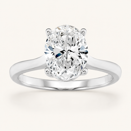 1.5CT Oval Cut Lab Grown Diamond Plain Cathedral Trellis Shank Solitaire Engagement Ring