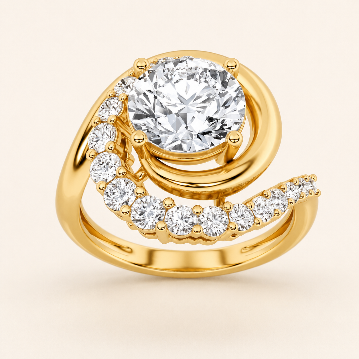 2.5CT Round Cut Lab Grown Diamond Swirl Accented Fashion Ring