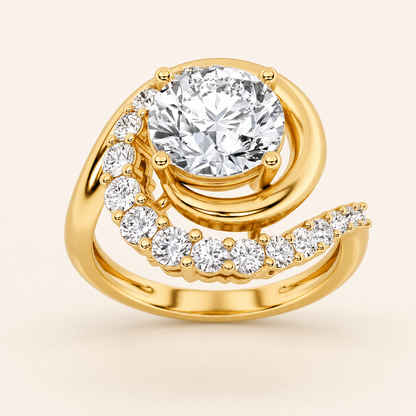 2.5CT Round Cut Lab Grown Diamond Swirl Accented Fashion Ring