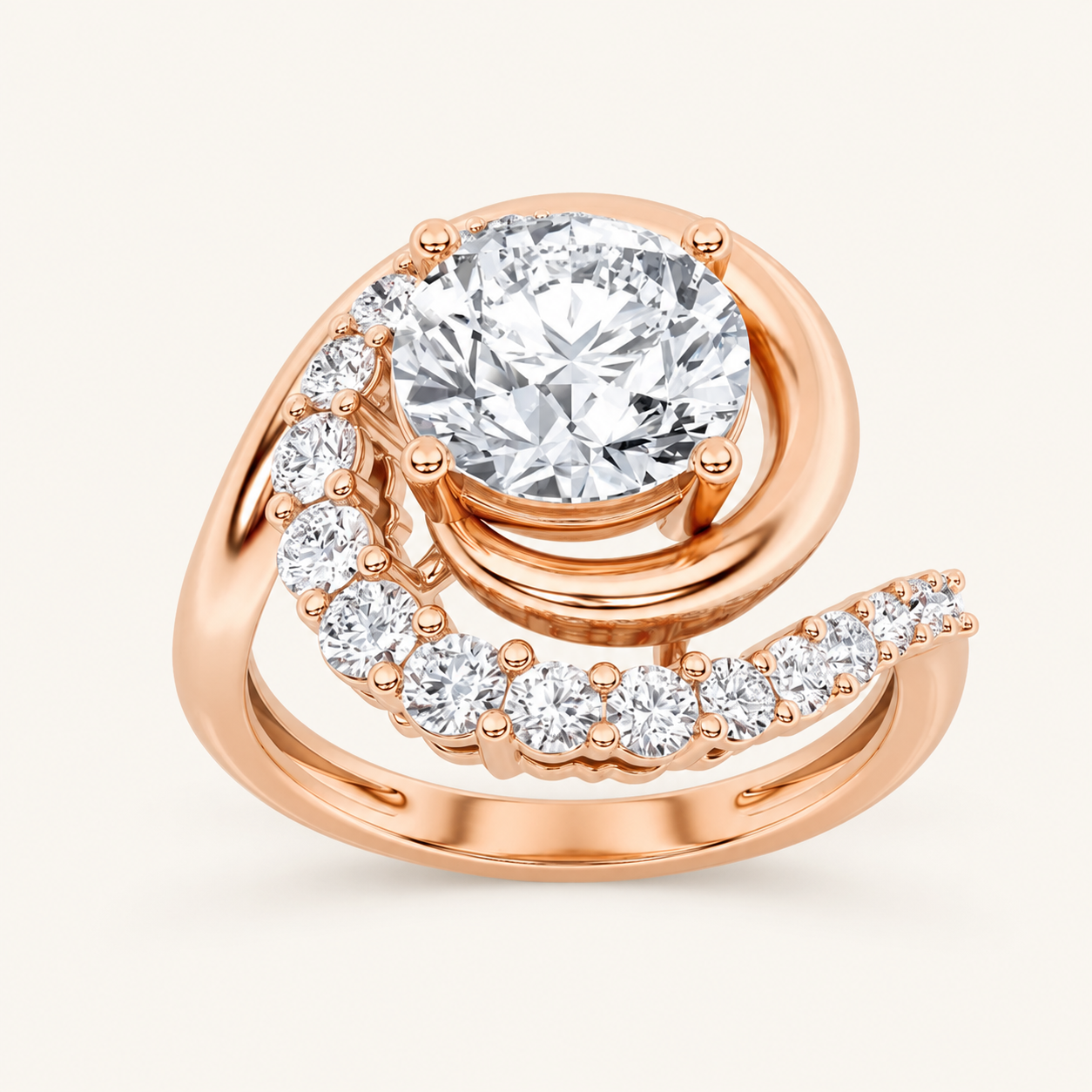 2.5CT Round Cut Lab Grown Diamond Swirl Accented Fashion Ring