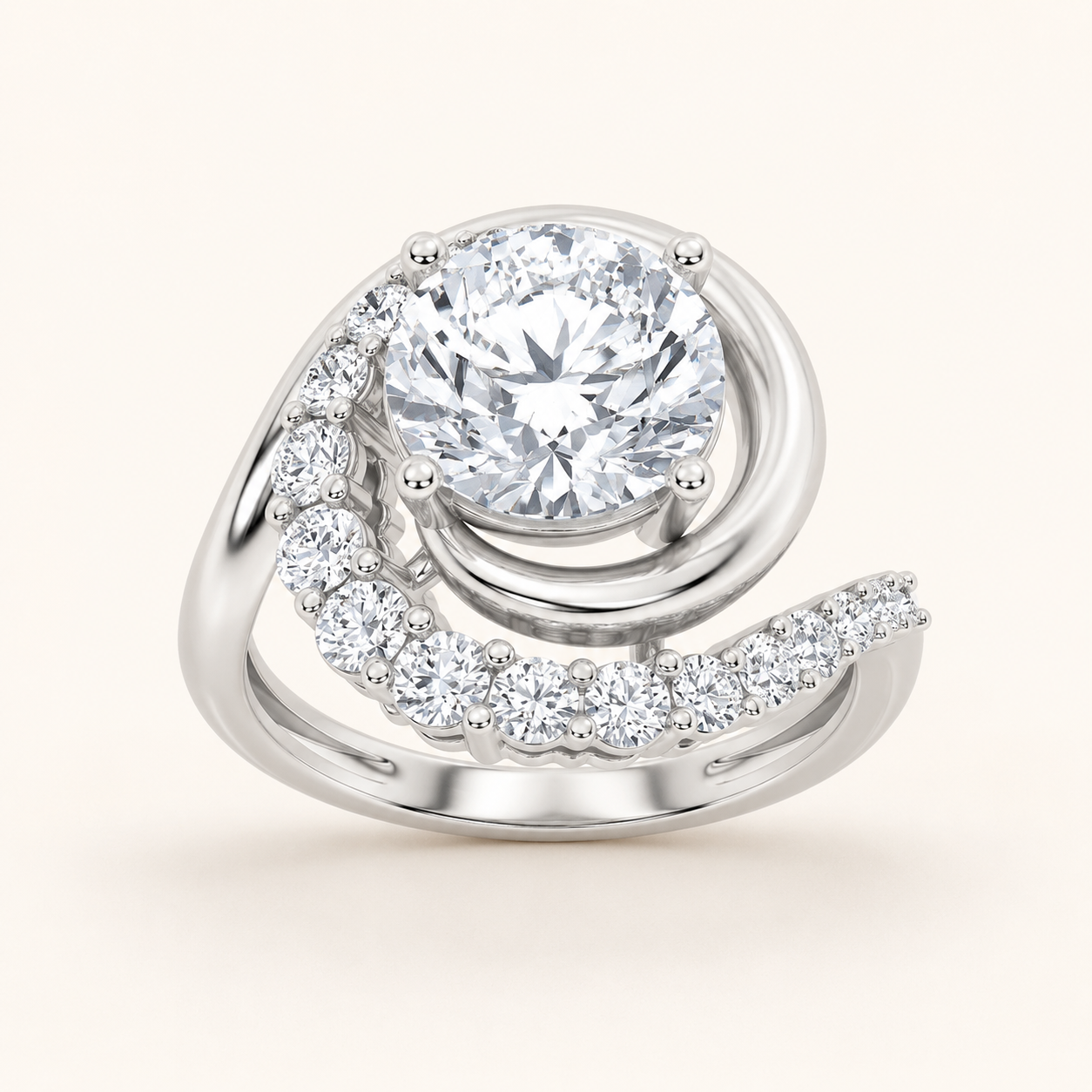 2.5CT Round Cut Lab Grown Diamond Swirl Accented Fashion Ring