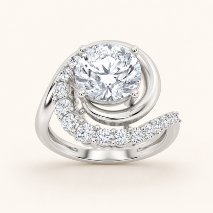 2.5CT Round Cut Lab Grown Diamond Swirl Accented Fashion Ring