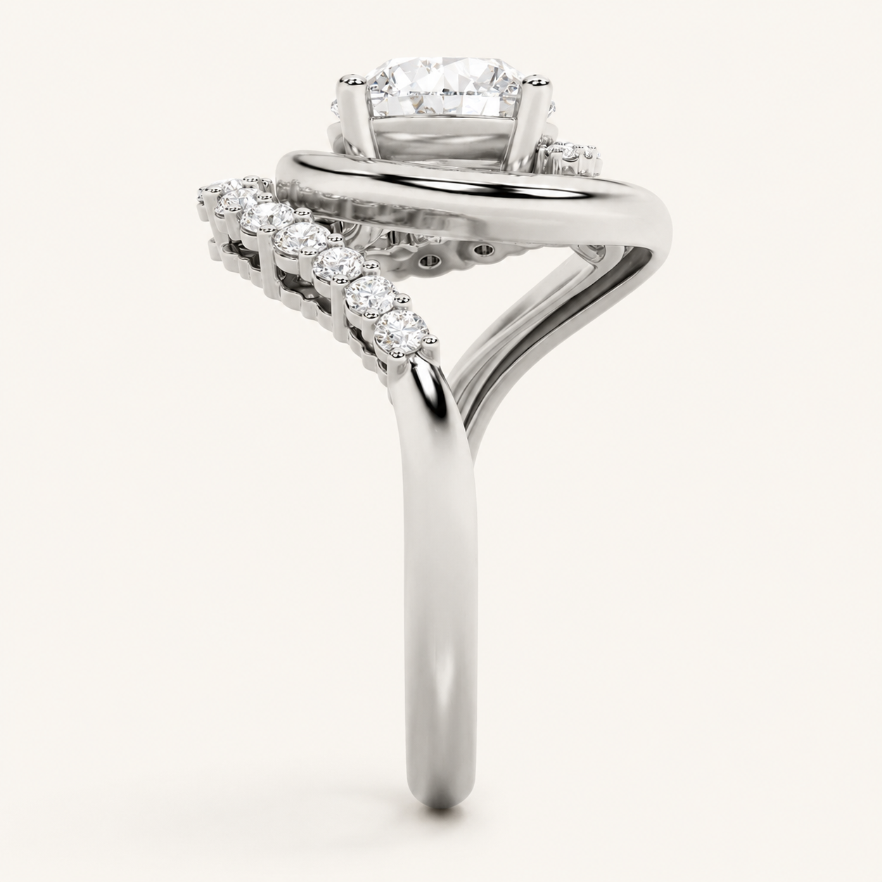 2.5CT Round Cut Lab Grown Diamond Swirl Accented Fashion Ring