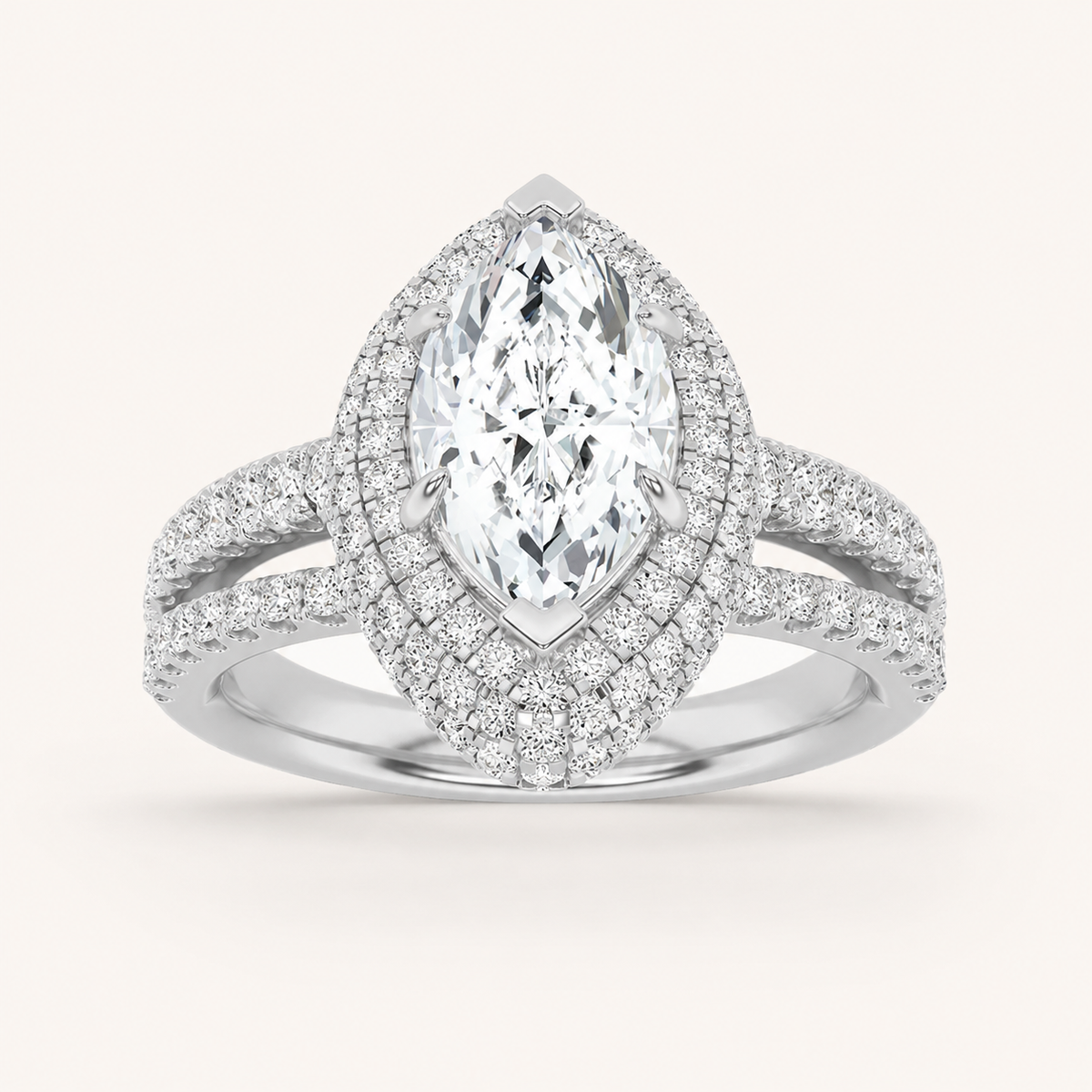 3.00 CT Marquise Cut Lab Grown Diamond Three Row Accented Halo Engagement Ring