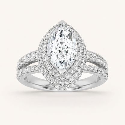 3.00 CT Marquise Cut Lab Grown Diamond Three Row Accented Halo Engagement Ring
