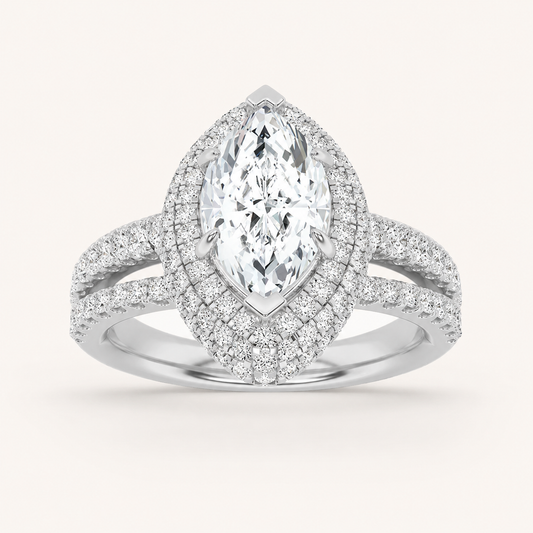 3.00 CT Marquise Cut Lab Grown Diamond Three Row Accented Halo Engagement Ring