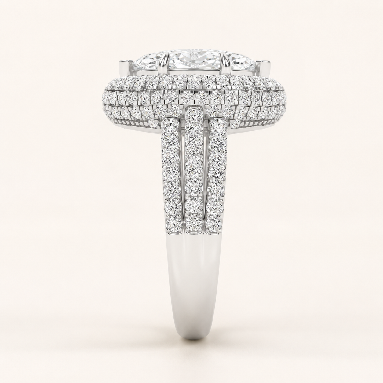 3.00 CT Marquise Cut Lab Grown Diamond Three Row Accented Halo Engagement Ring