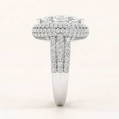 3.00 CT Marquise Cut Lab Grown Diamond Three Row Accented Halo Engagement Ring