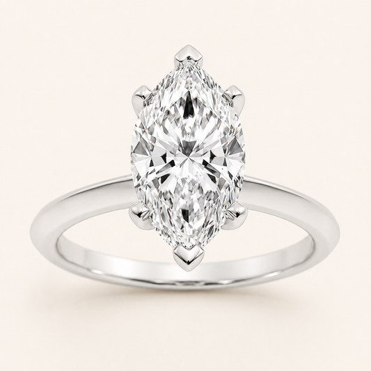 2CT Marquise Cut Lab Grown Diamond Knife Edge Shank Solitaire Engagement Ring