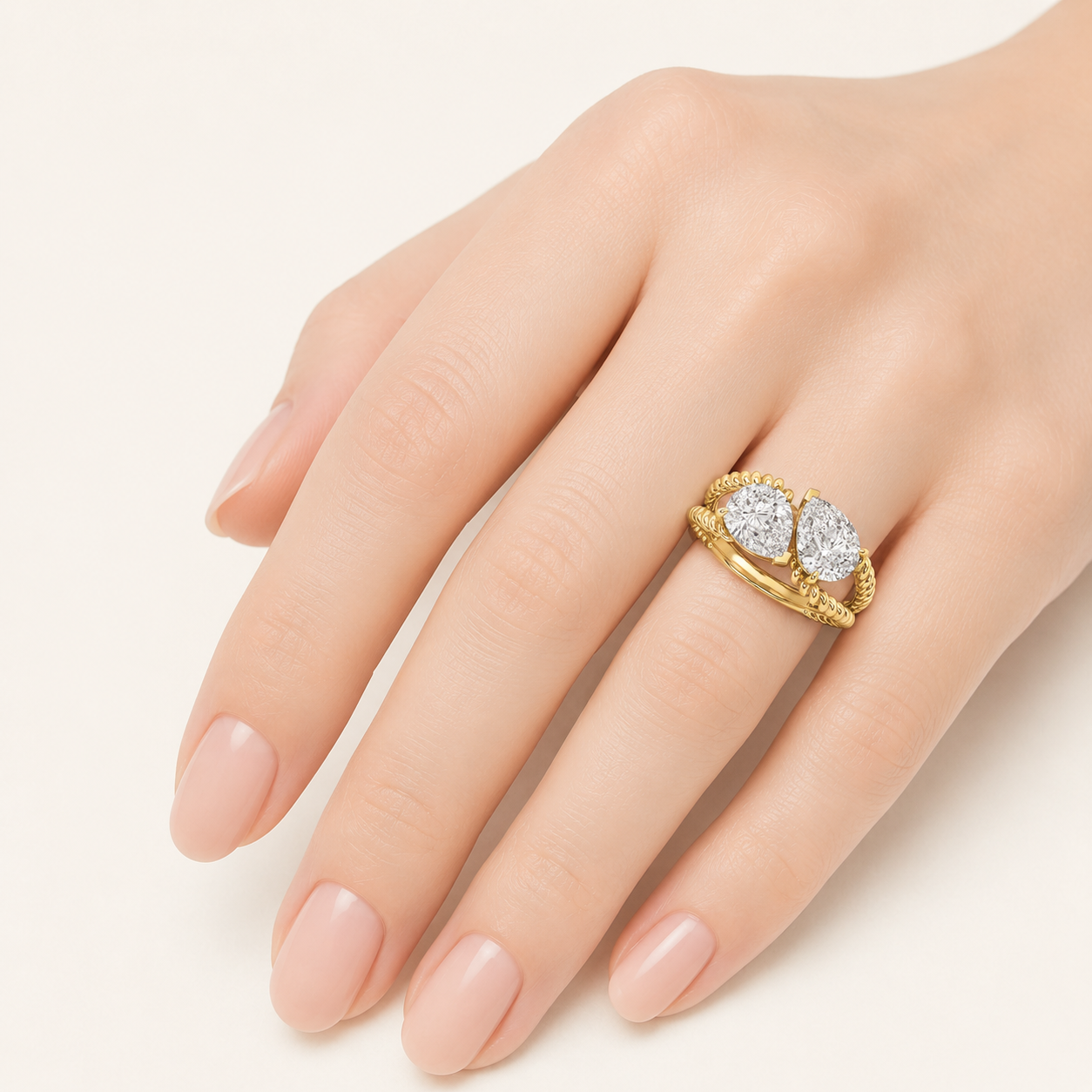 2.00 CT Pear Cut Lab Grown Diamond Toi et Moi Fashion Ring