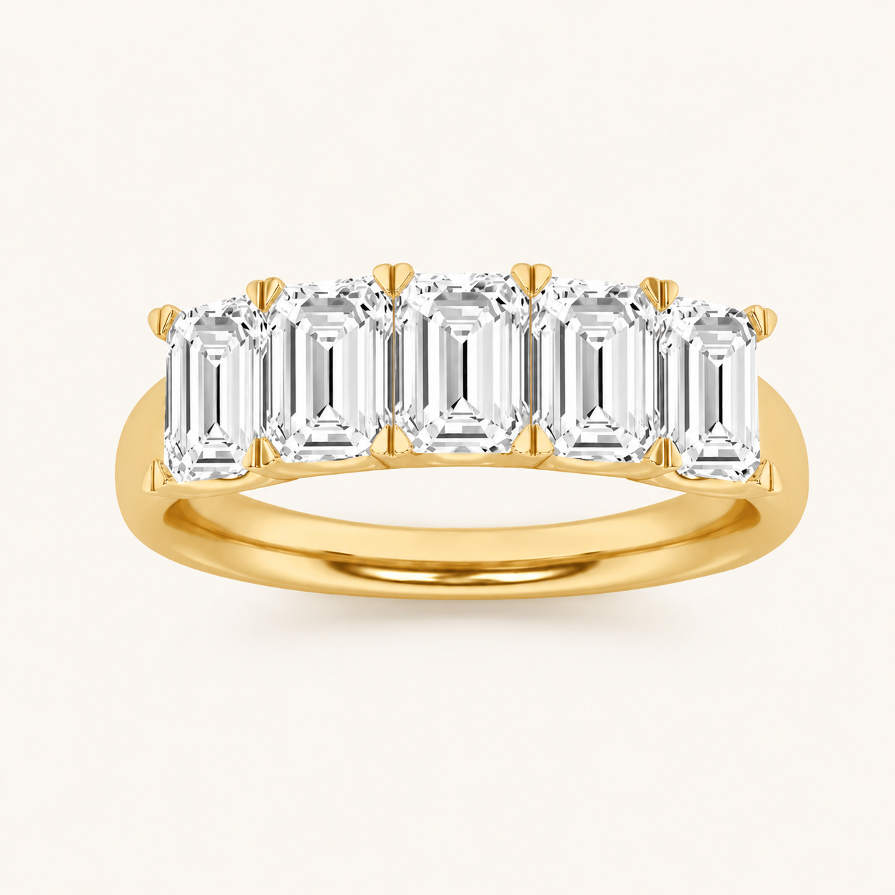 2CT Emerald Cut Lab Grown Diamond Five Stone Band Ring