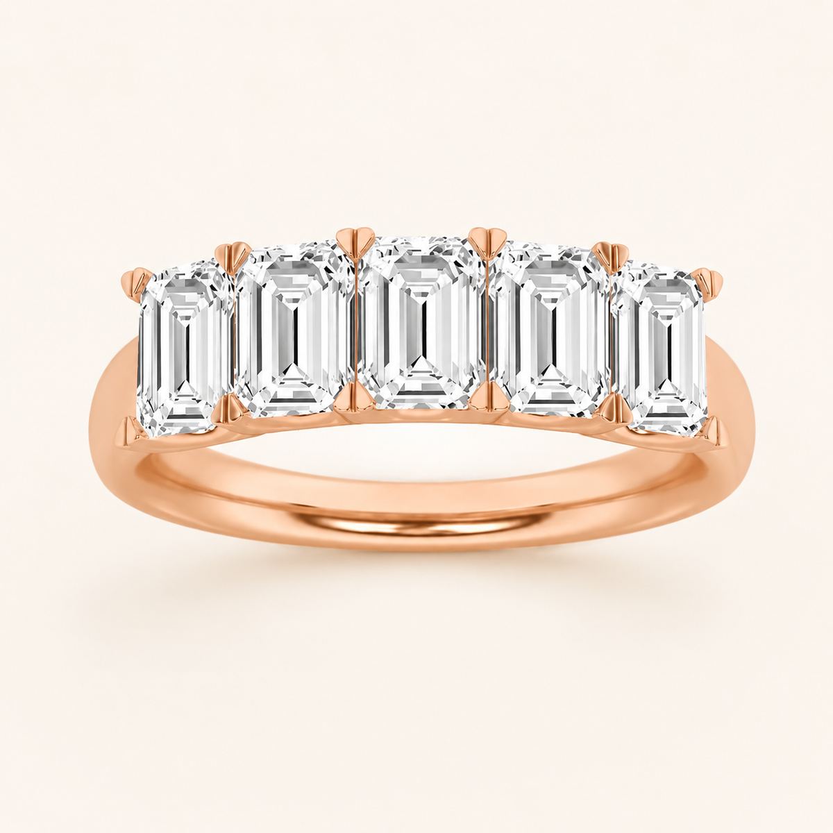 2CT Emerald Cut Lab Grown Diamond Five Stone Band Ring
