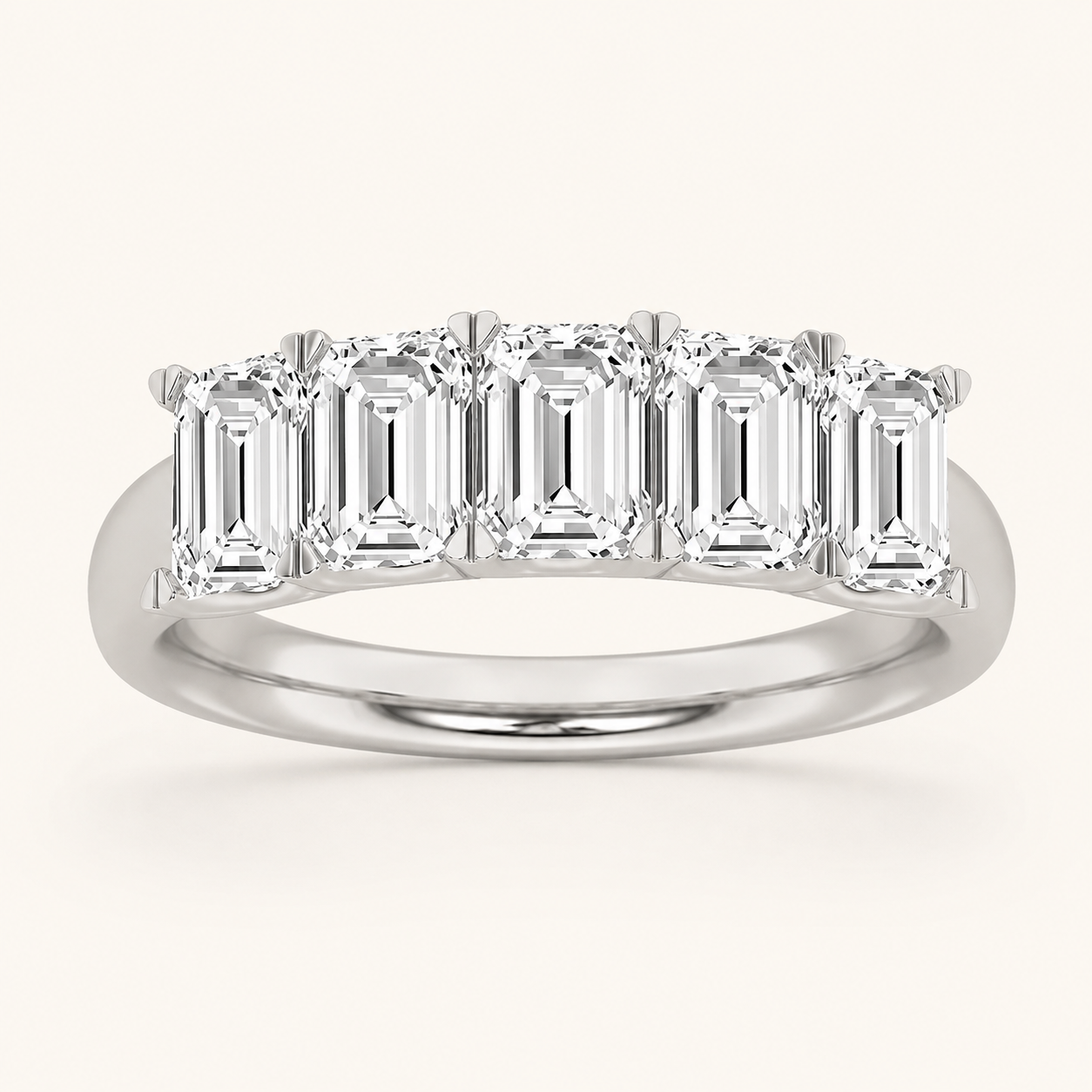 2CT Emerald Cut Lab Grown Diamond Five Stone Band Ring