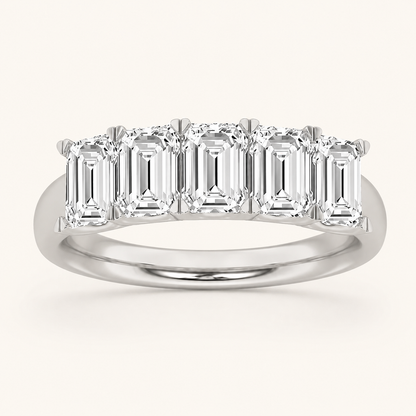 2CT Emerald Cut Lab Grown Diamond Five Stone Band Ring