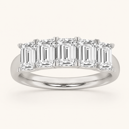 2CT Emerald Cut Lab Grown Diamond Five Stone Band Ring