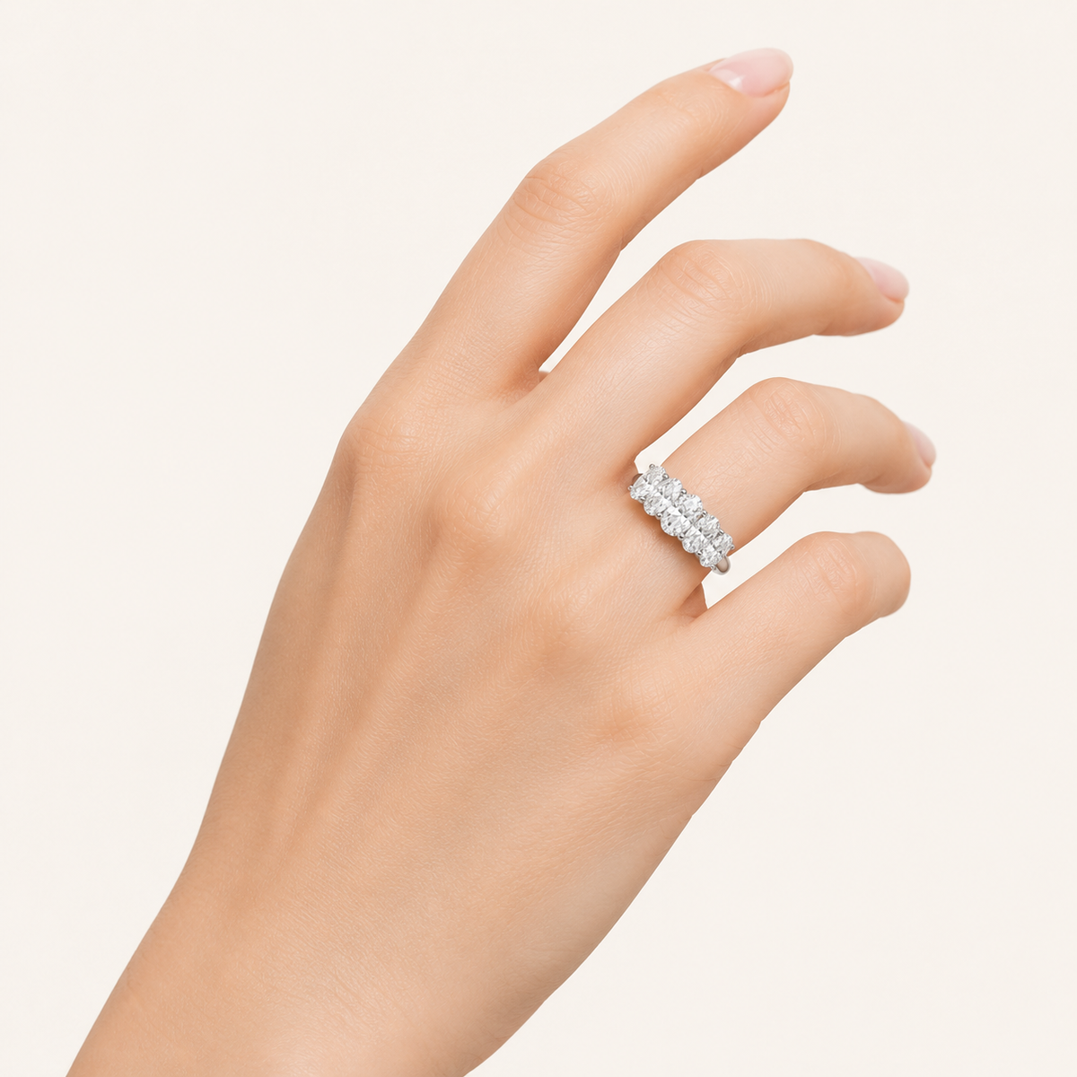2CT Oval Cut Lab Grown Diamond Five Stone Band Ring