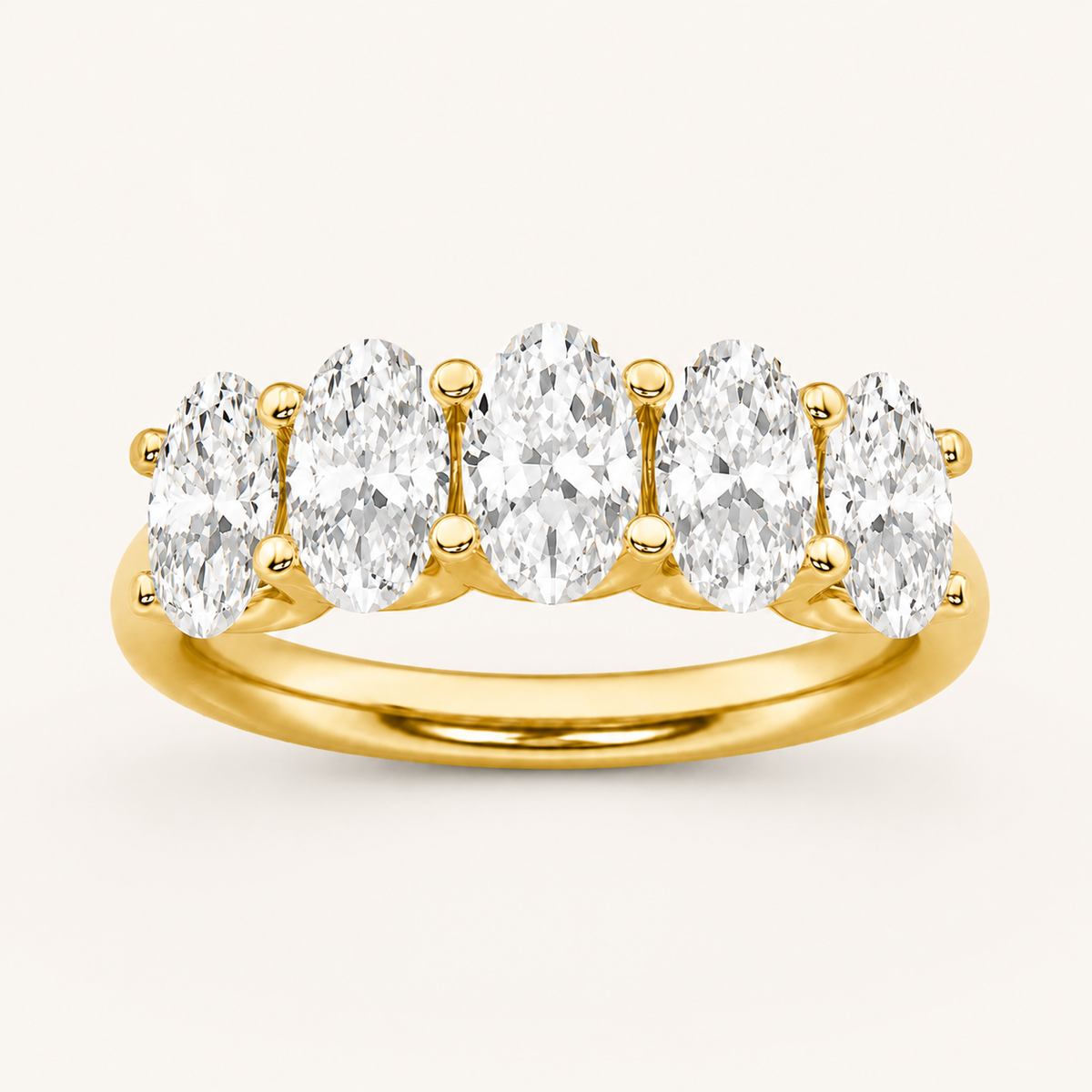 2CT Oval Cut Lab Grown Diamond Five Stone Band Ring