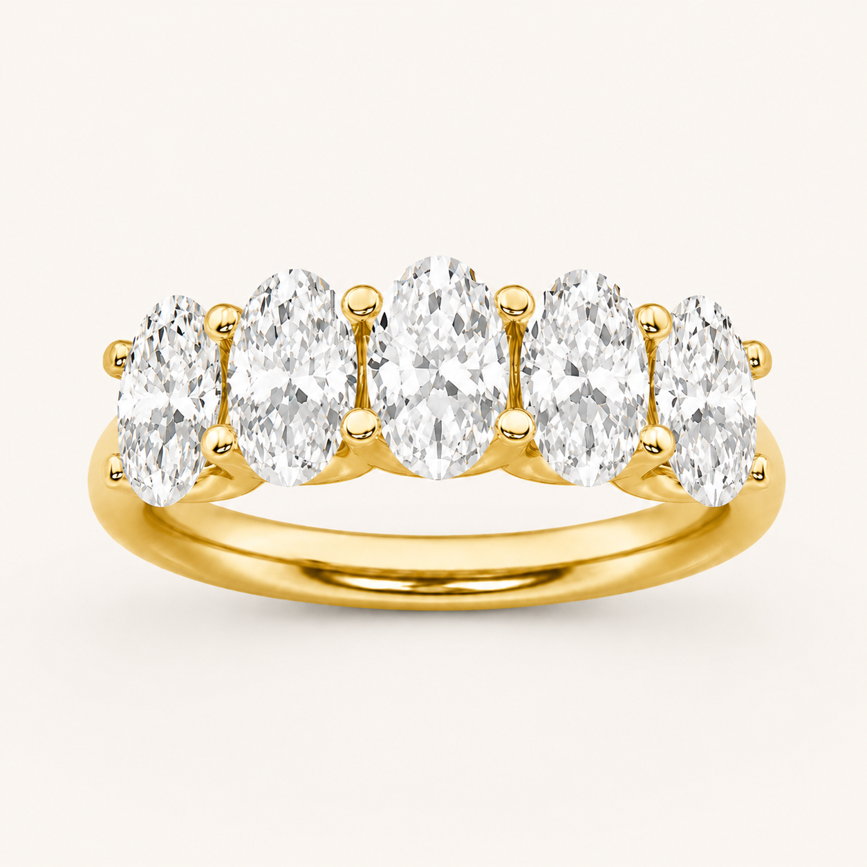 2CT Oval Cut Lab Grown Diamond Five Stone Band Ring