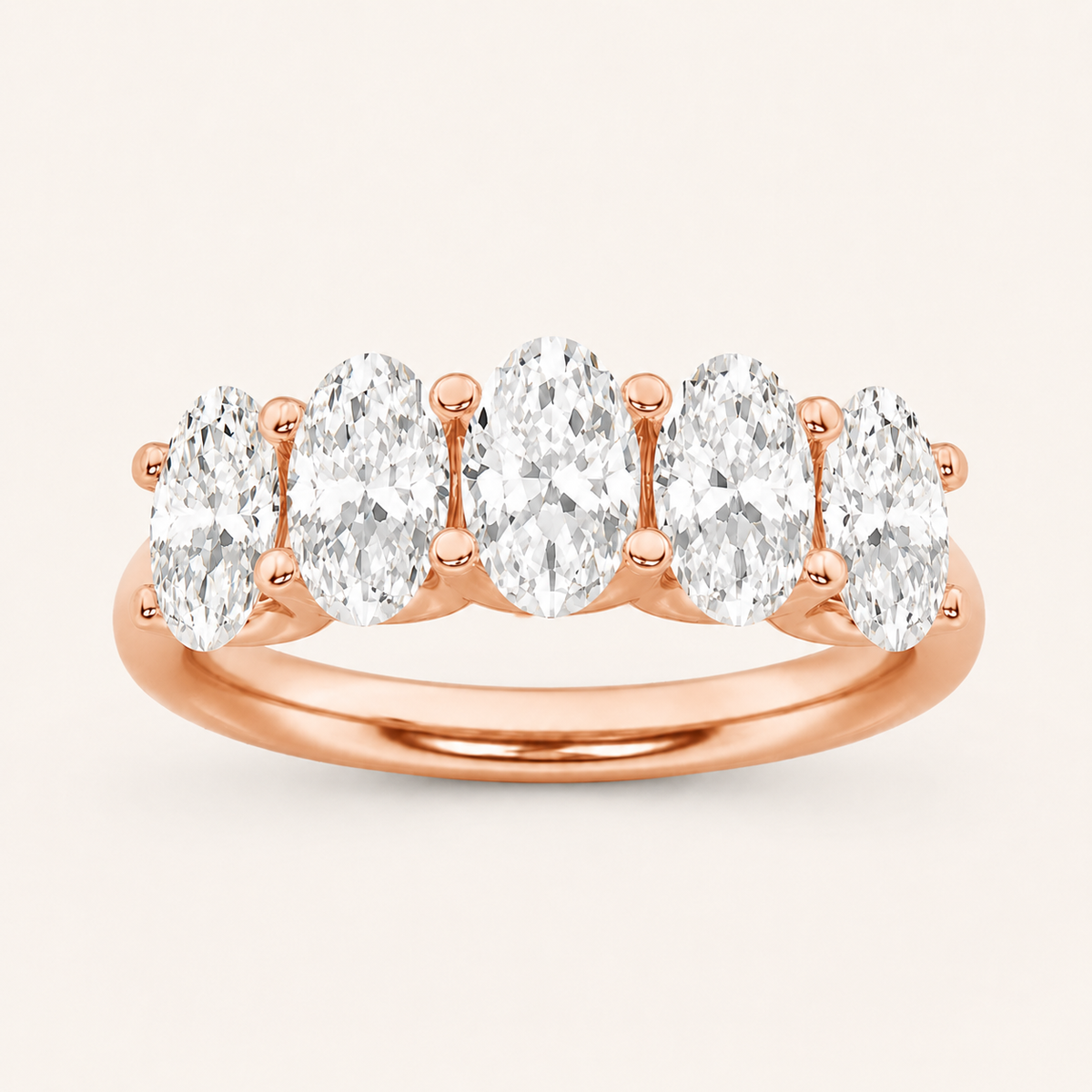 2CT Oval Cut Lab Grown Diamond Five Stone Band Ring