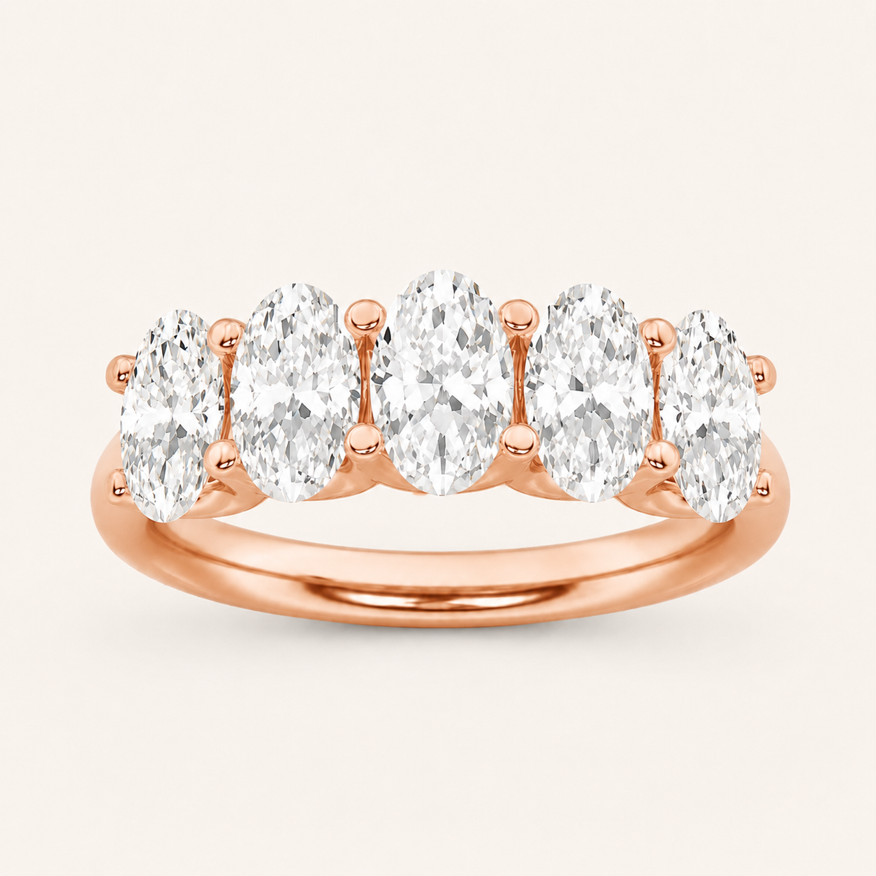 2CT Oval Cut Lab Grown Diamond Five Stone Band Ring