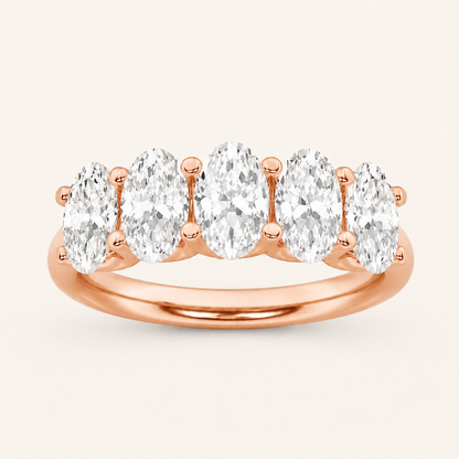 2CT Oval Cut Lab Grown Diamond Five Stone Band Ring