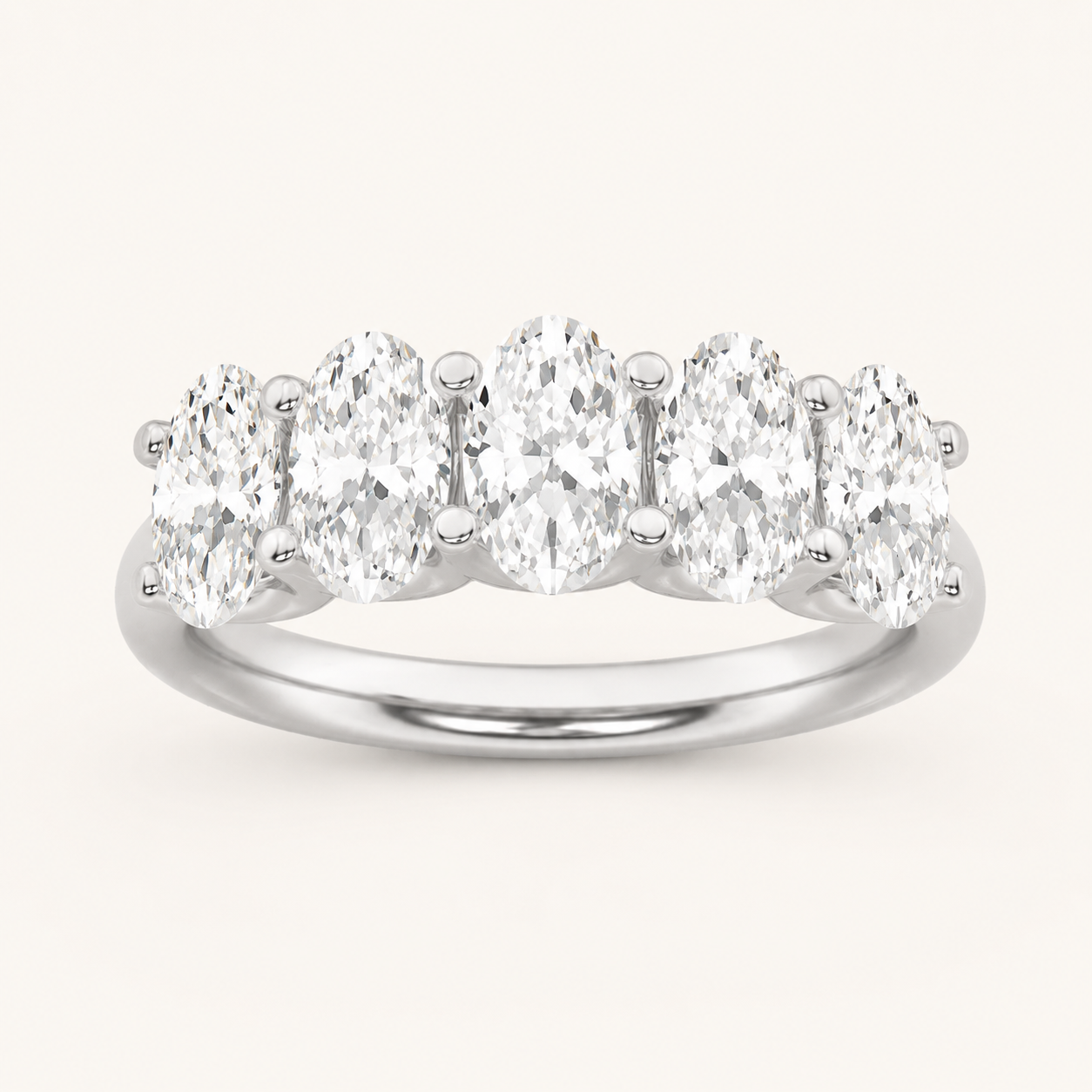 2CT Oval Cut Lab Grown Diamond Five Stone Band Ring