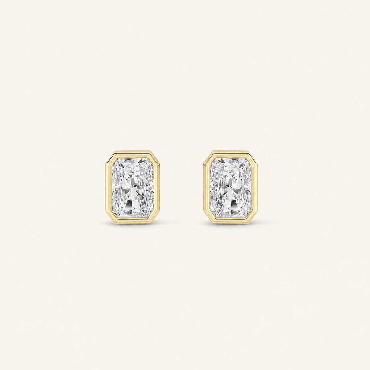 1CT Radiant Cut Lab Grown Diamond Bezel Stud Earring