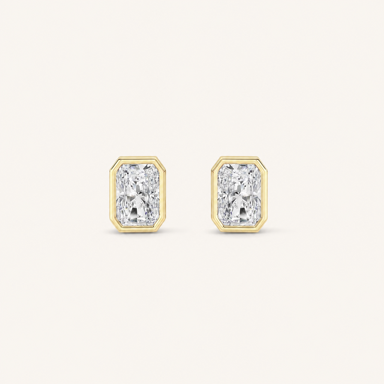 1CT Radiant Cut Lab Grown Diamond Bezel Stud Earring