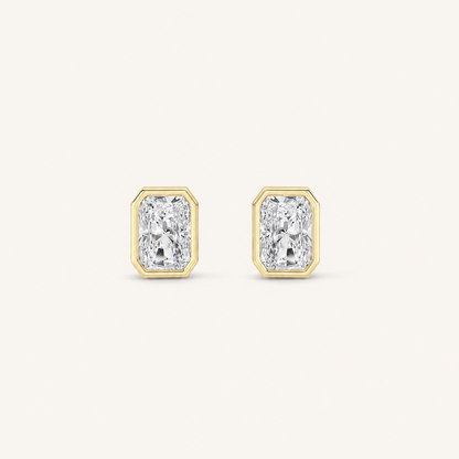 1CT Radiant Cut Lab Grown Diamond Bezel Stud Earring