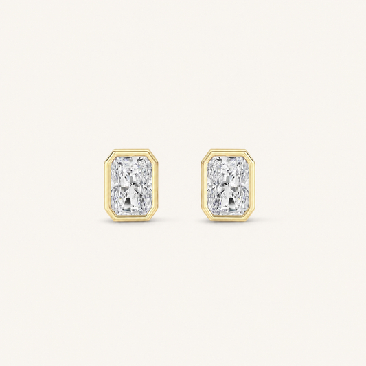 1CT Radiant Cut Lab Grown Diamond Bezel Stud Earring