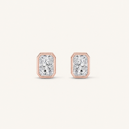 1CT Radiant Cut Lab Grown Diamond Bezel Stud Earring
