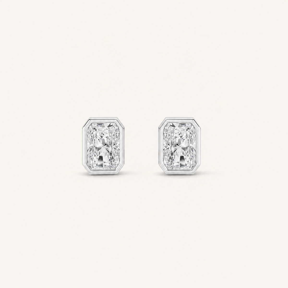 1CT Radiant Cut Lab Grown Diamond Bezel Stud Earring