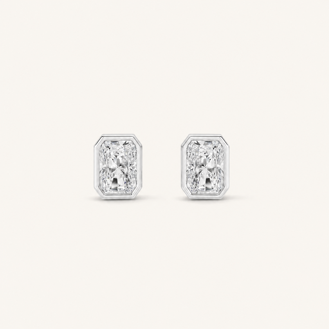 1CT Radiant Cut Lab Grown Diamond Bezel Stud Earring