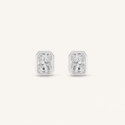 1CT Radiant Cut Lab Grown Diamond Bezel Stud Earring