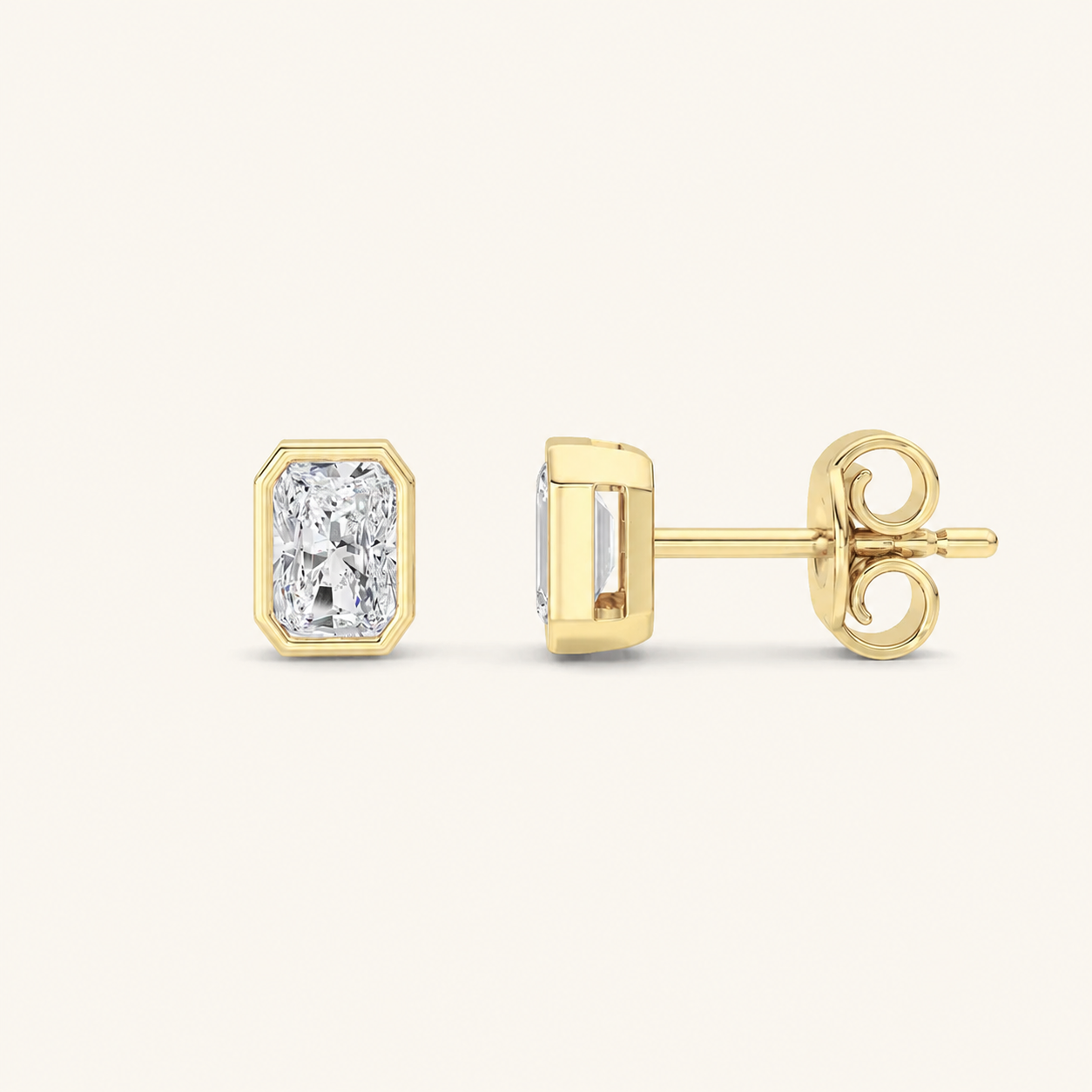 1CT Radiant Cut Lab Grown Diamond Bezel Stud Earring