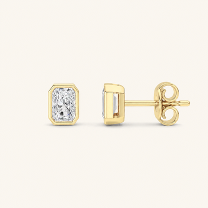 1CT Radiant Cut Lab Grown Diamond Bezel Stud Earring